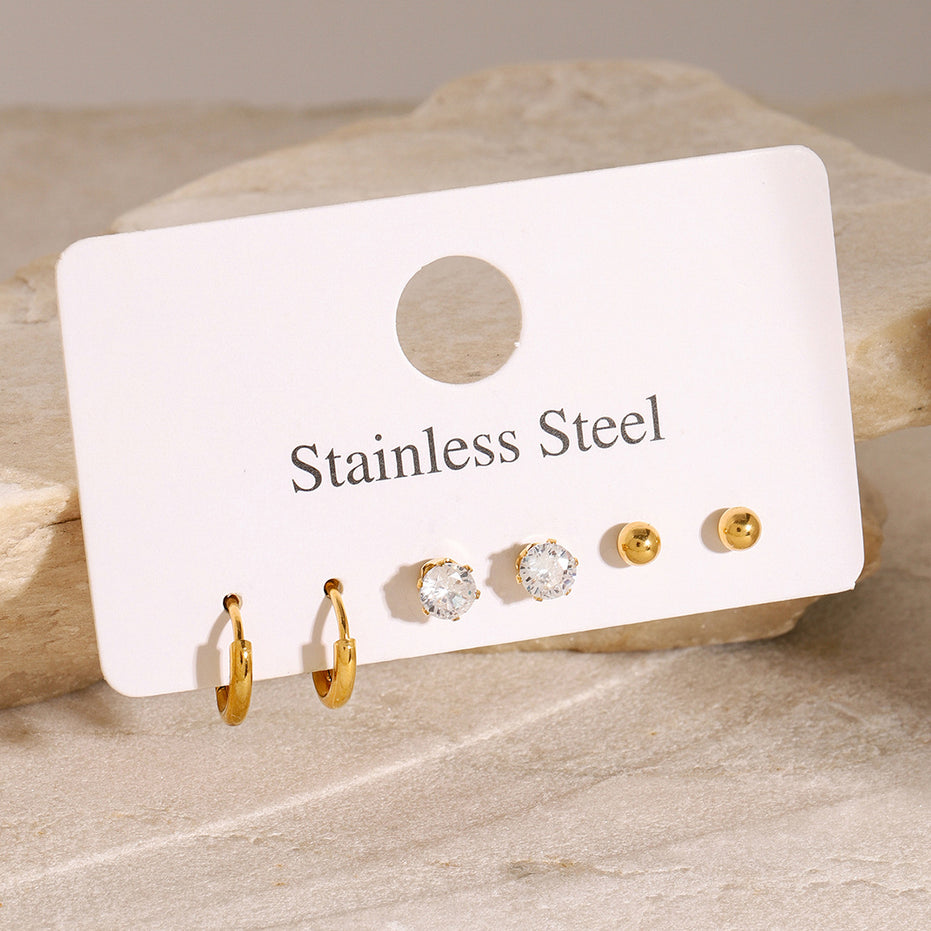 Gold Hoop & Crystal Stud Earring Set