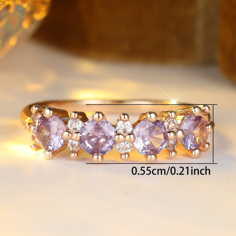 French Style Round Purple Diamond Edged Ring