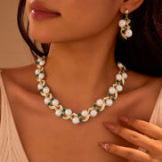 Pearl & Turquoise Necklace Earrings Set
