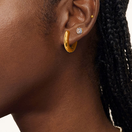 Gold Hoop & Crystal Stud Earring Set
