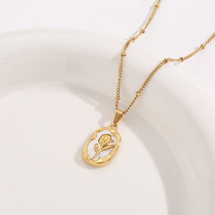 Gold Rose Flower Pendant Necklace for Women