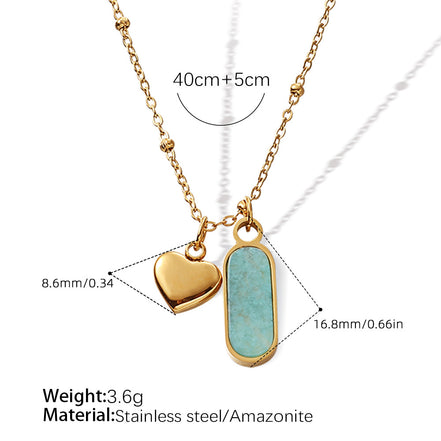 Ellipse Natural Stone Pendant Necklace | Gold Titanium Steel