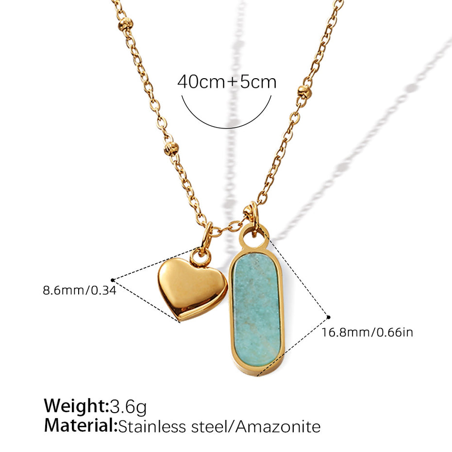 Ellipse Natural Stone Pendant Necklace | Gold Titanium Steel