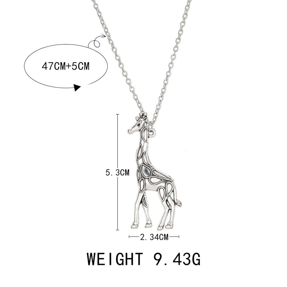 Silver Giraffe Pendant Necklace