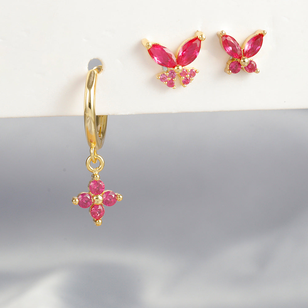 Gold-Plated Silver Ruby-Pink CZ Earring Set