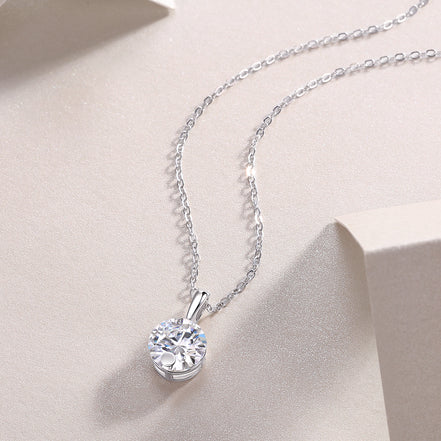 Solitaire Moissanite Necklace | Platinum-Plated S925 Silver | Bold