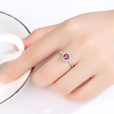 Single Row Diamond Ruby Ring
