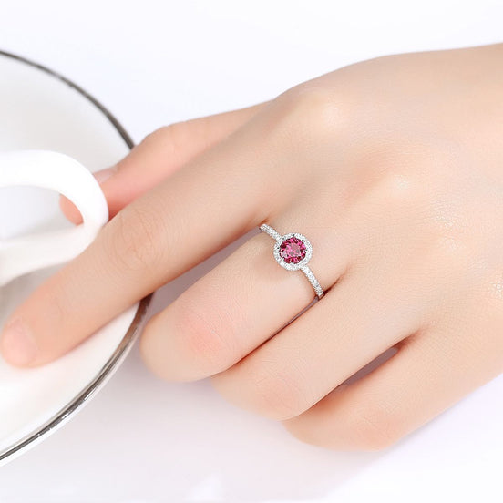 Single Row Diamond Ruby Ring