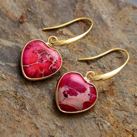 Natural Stone Heart Earrings for Women