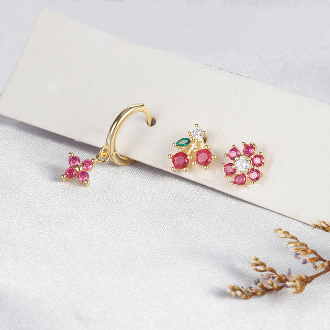 Gold-Plated Silver Ruby-Pink CZ Earring Set