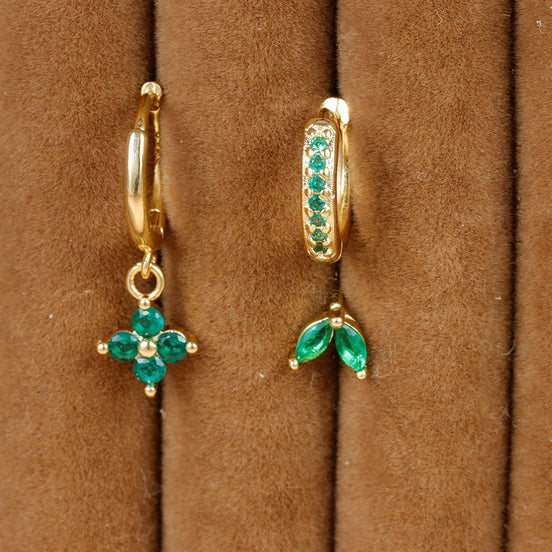 Emerald Green CZ Hoop & Stud Earring Set