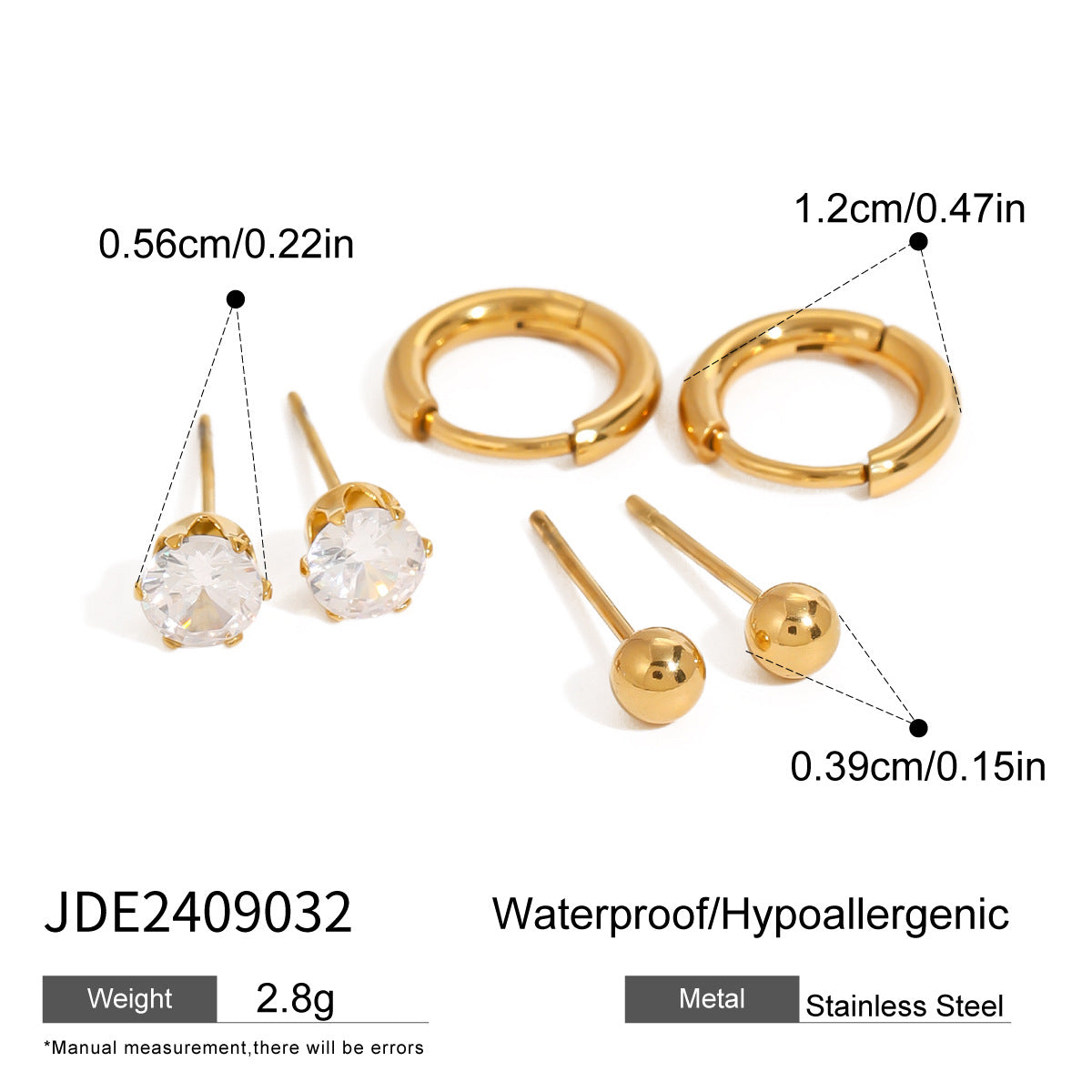 Gold Hoop & Crystal Stud Earring Set
