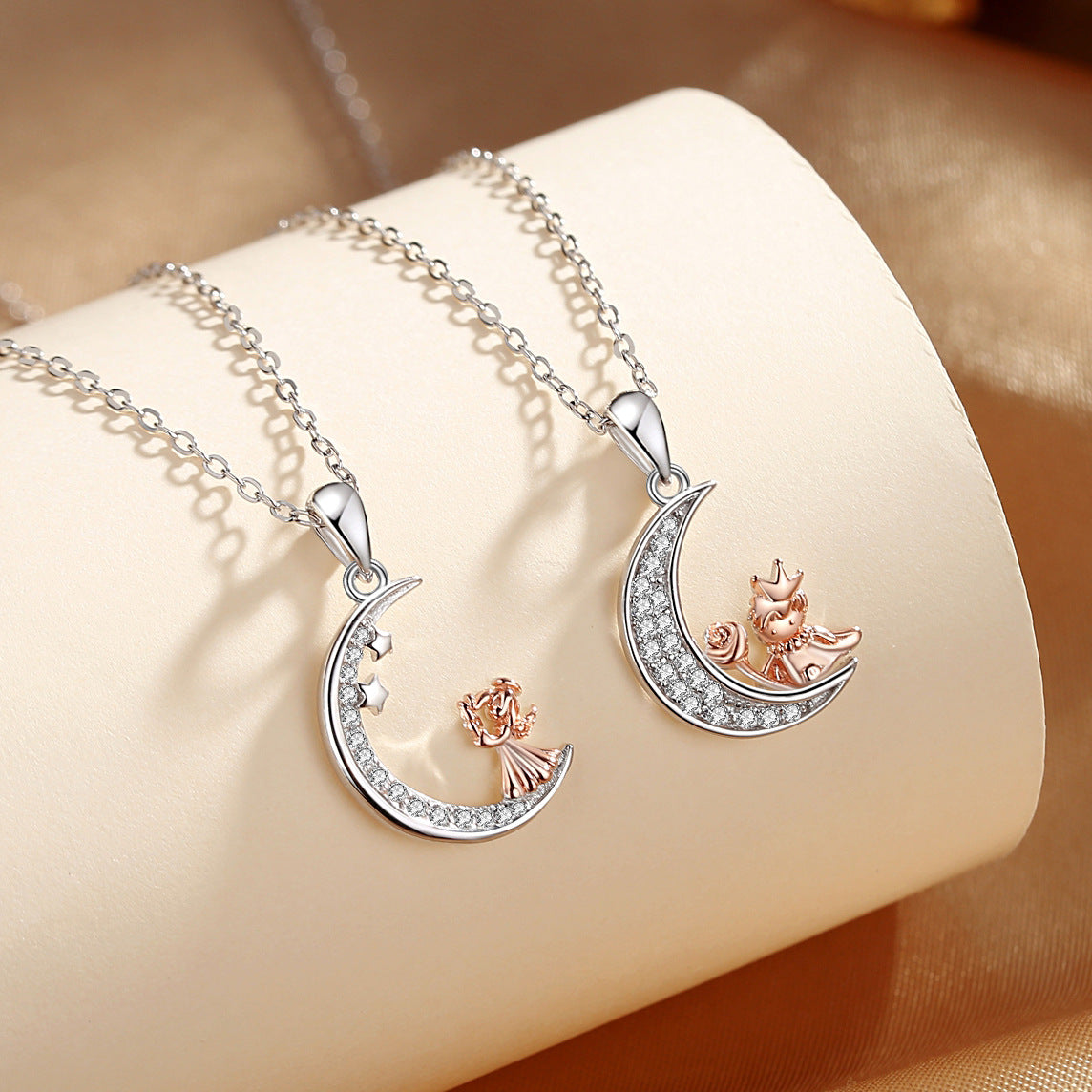 Diamond Moon Glossy Pendant Necklace