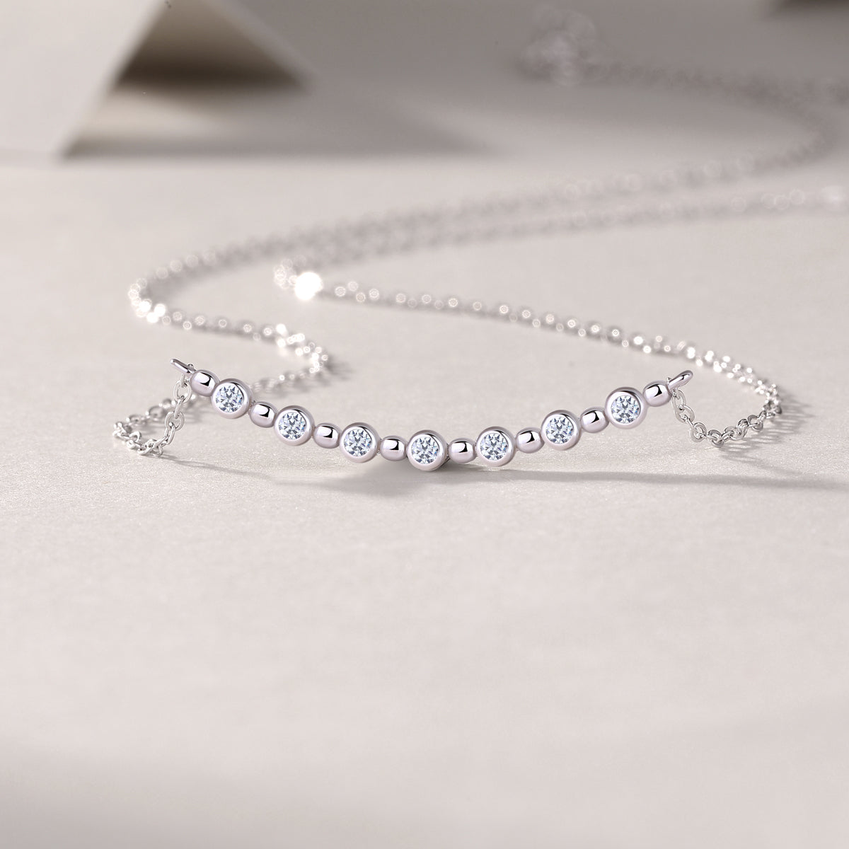 White Moon Stars Moissanite Necklace | Platinum-Plated S925 Silver