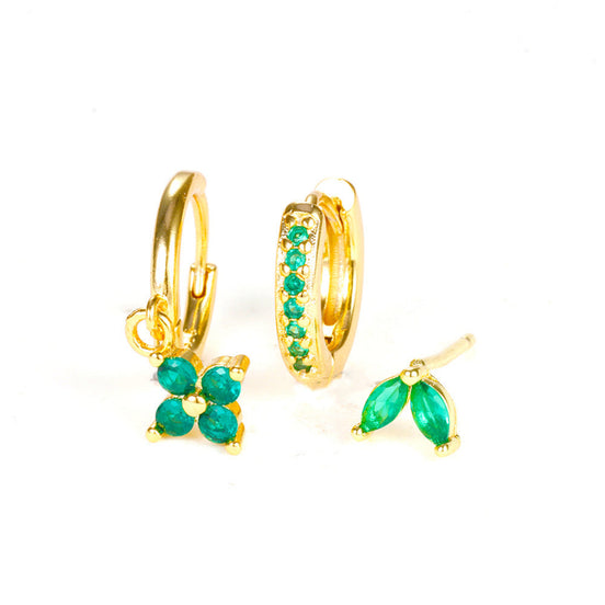 Emerald Green CZ Hoop & Stud Earring Set