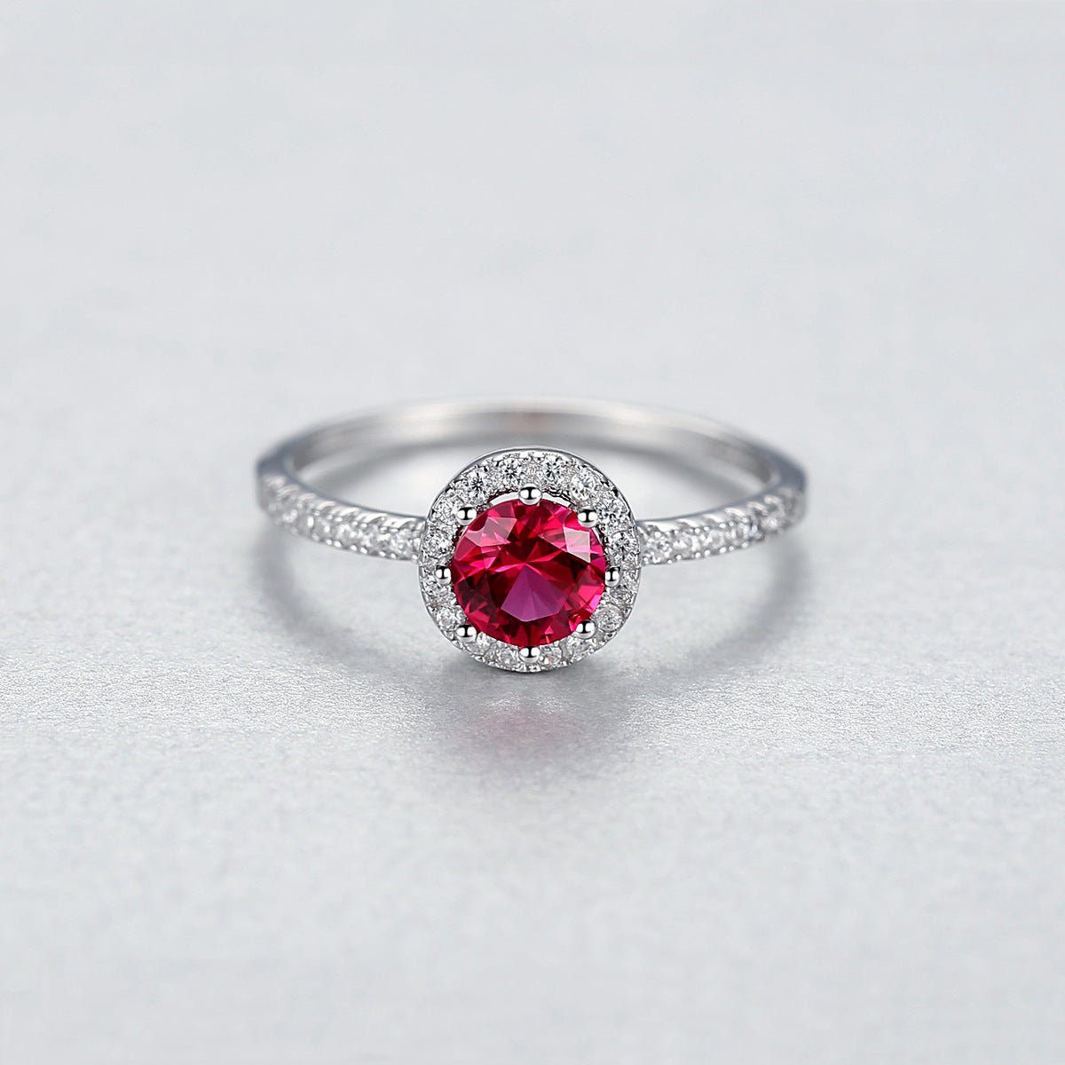 Single Row Diamond Ruby Ring