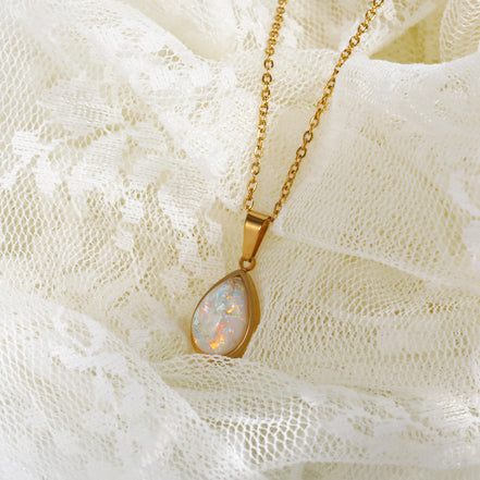 Teardrop Opal Pendant Necklace | 18K Gold-Plated Steel | Minimalist