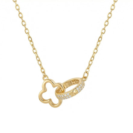 Clover Pave Ring Necklace | 18K Gold-Plated 925 Silver | Women's