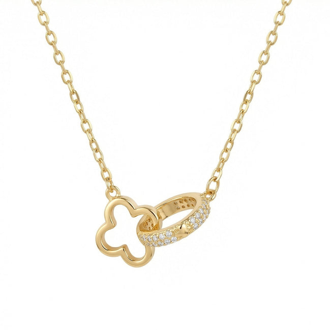 Clover Pave Ring Necklace | 18K Gold-Plated 925 Silver | Women's