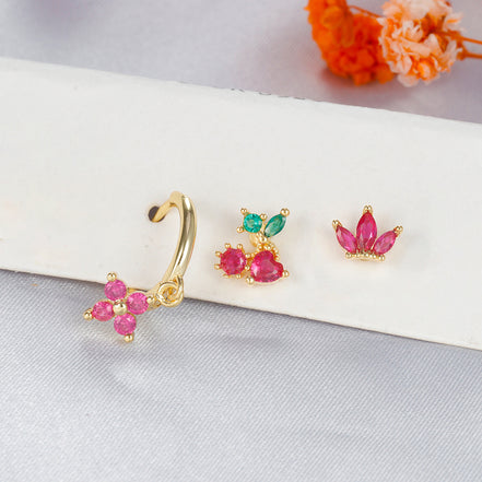 Gold-Plated Silver Ruby-Pink CZ Earring Set