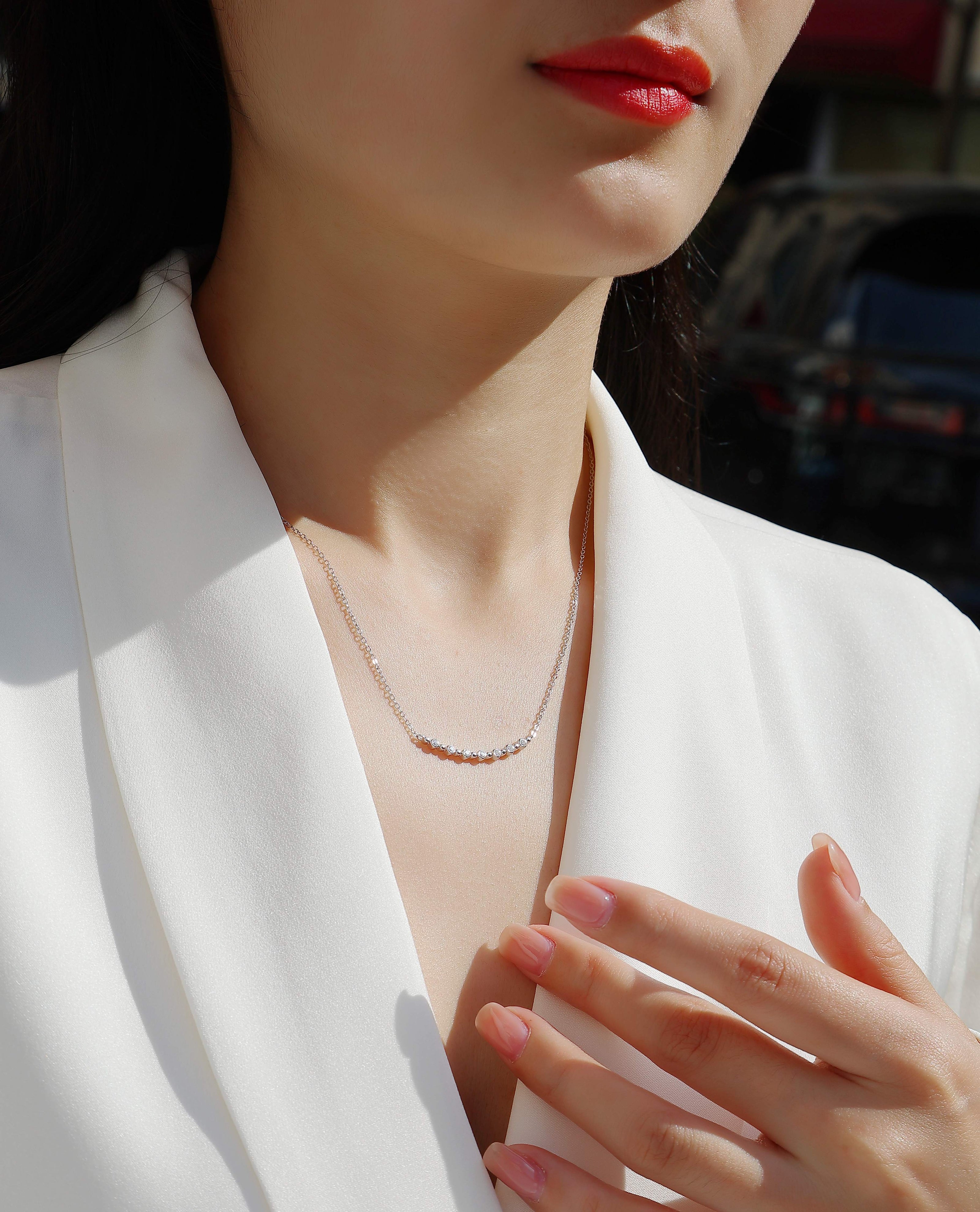 White Moon Stars Moissanite Necklace | Platinum-Plated S925 Silver