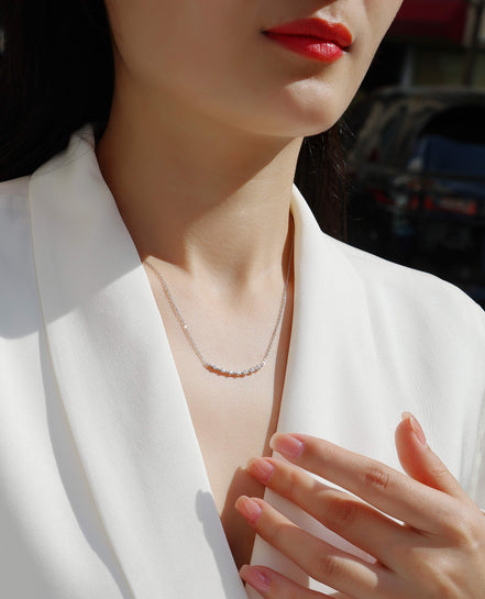 White Moon Stars Moissanite Necklace | Platinum-Plated S925 Silver