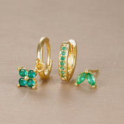 Emerald Green CZ Hoop & Stud Earring Set