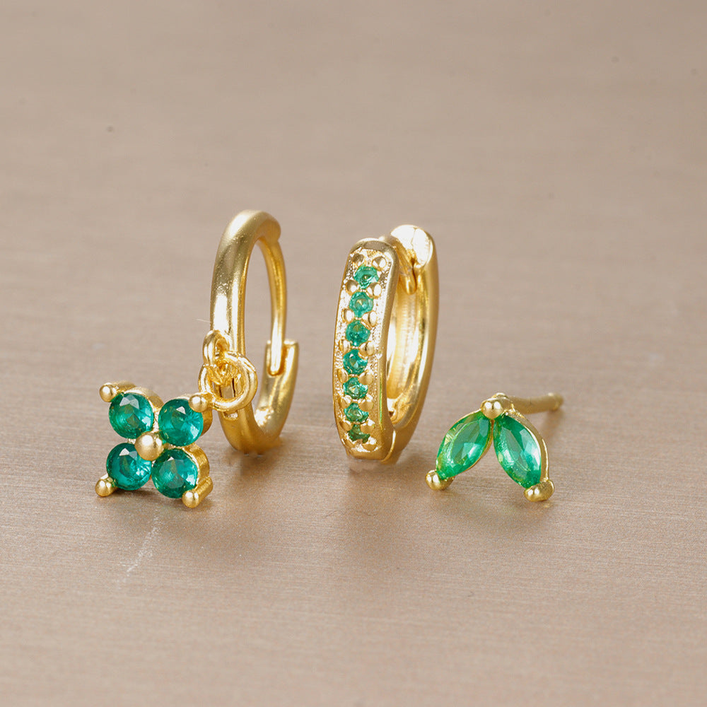 Emerald Green CZ Hoop & Stud Earring Set