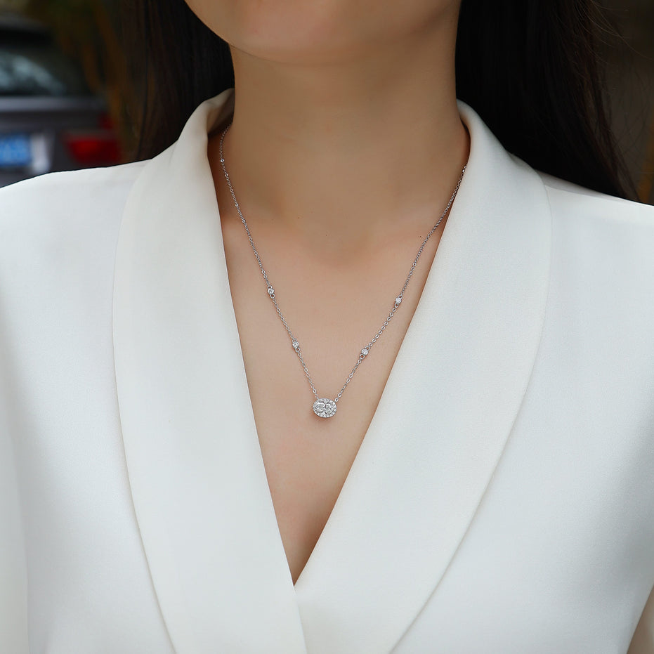 Egg-Shape Moissanite Pendant Necklace | Platinum S925 Silver | Minimalist