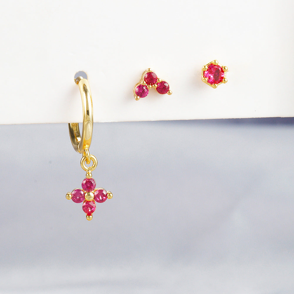 Gold-Plated Silver Ruby-Pink CZ Earring Set