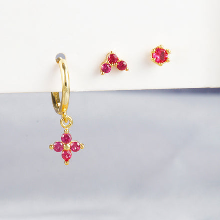 Gold-Plated Silver Ruby-Pink CZ Earring Set