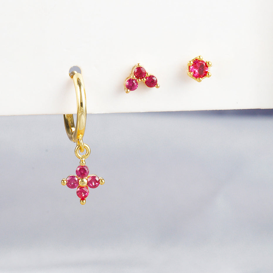 Gold-Plated Silver Ruby-Pink CZ Earring Set