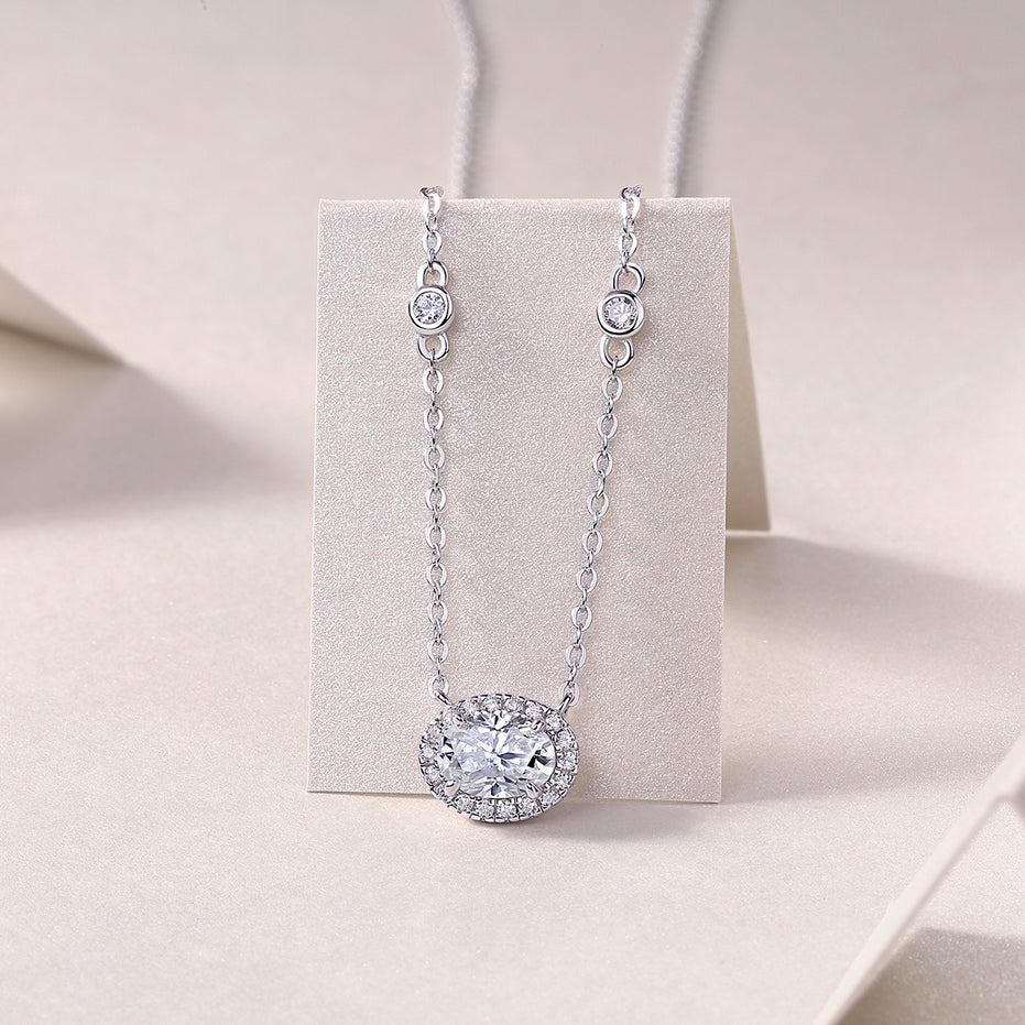 Egg-Shape Moissanite Pendant Necklace | Platinum S925 Silver | Minimalist