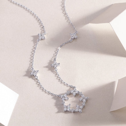 Iris Hexagon Moissanite Necklace | Platinum-Plated S925 Silver