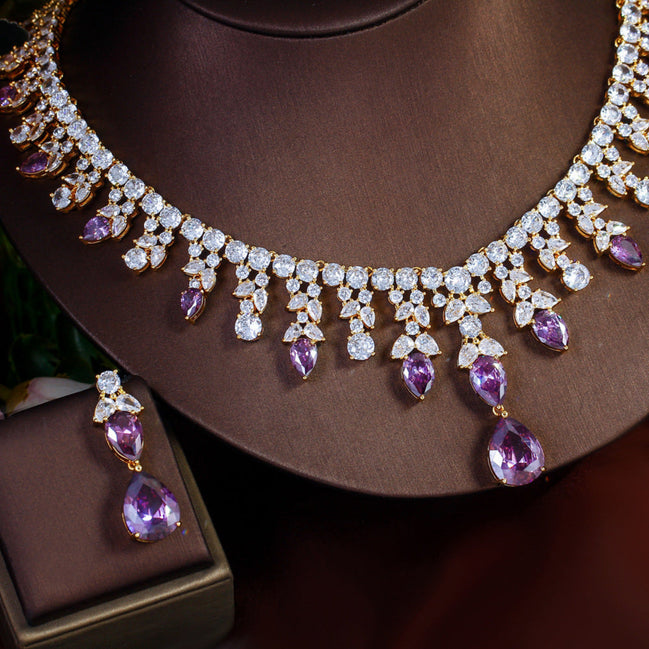 Purple Waterdrop Necklace & Earrings Set