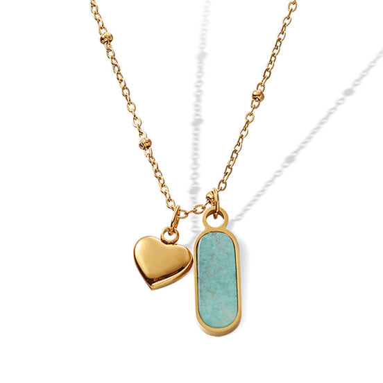 Ellipse Natural Stone Pendant Necklace | Gold Titanium Steel