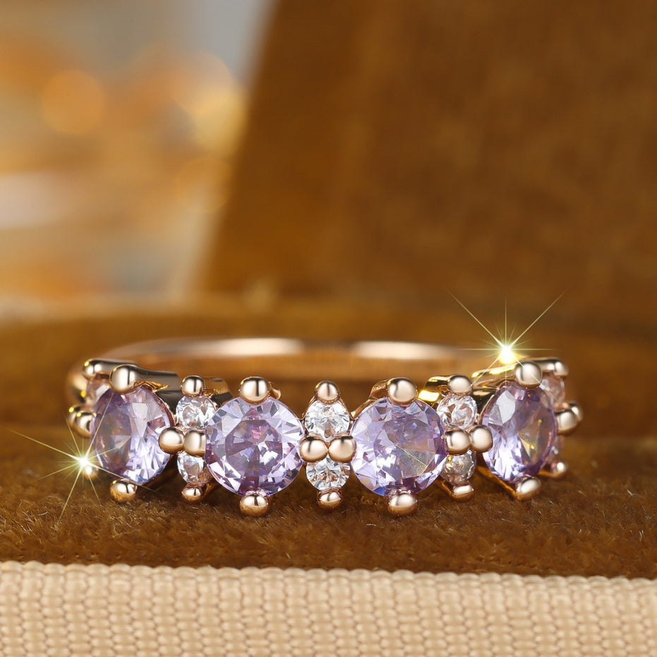 French Style Round Purple Diamond Edged Ring