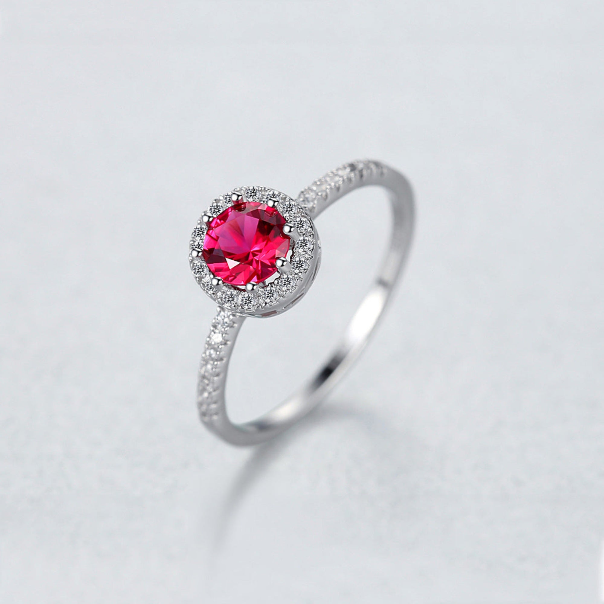 Single Row Diamond Ruby Ring