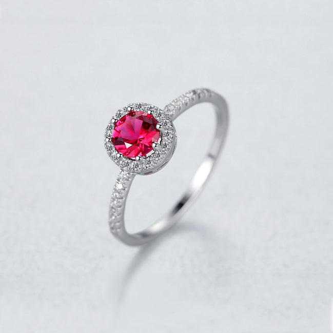 Single Row Diamond Ruby Ring