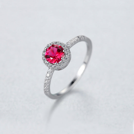 Single Row Diamond Ruby Ring