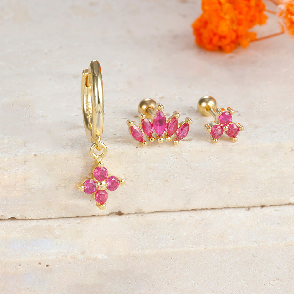 Gold-Plated Silver Ruby-Pink CZ Earring Set