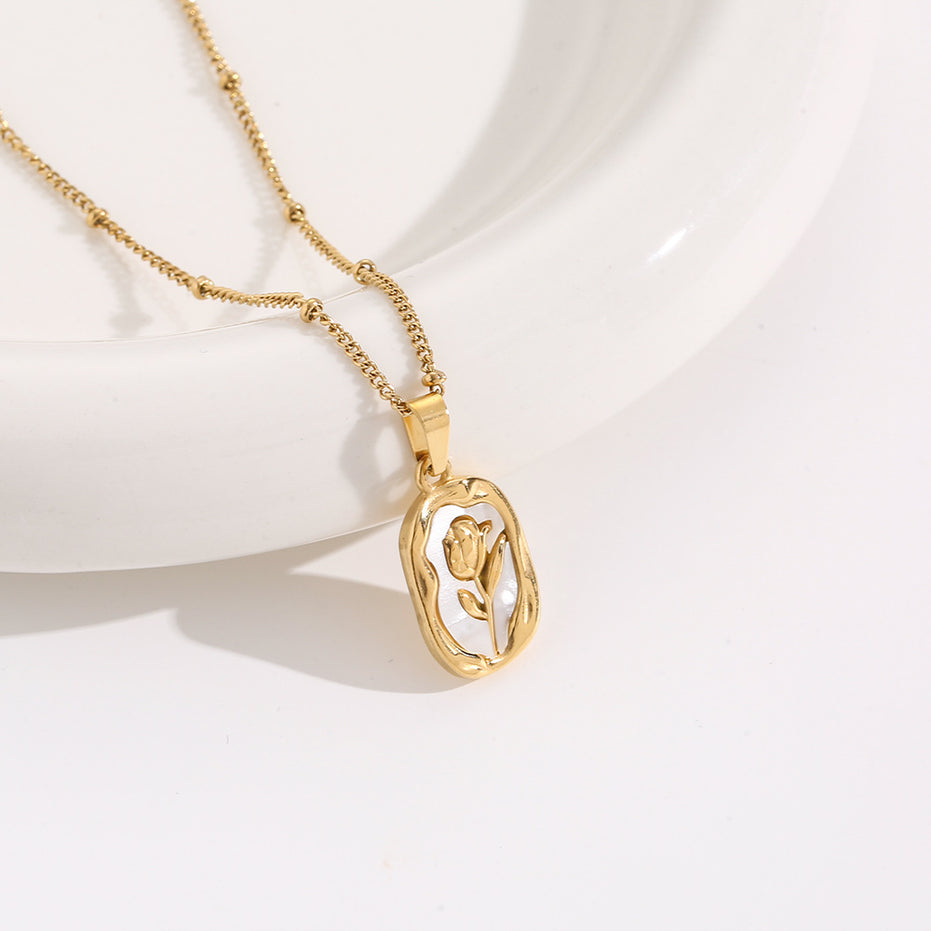 Gold Rose Flower Pendant Necklace for Women