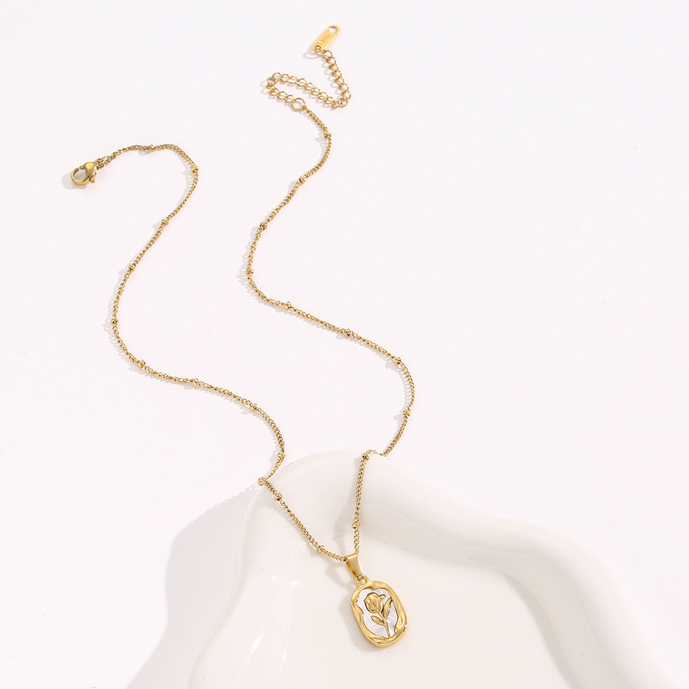 Gold Rose Flower Pendant Necklace for Women