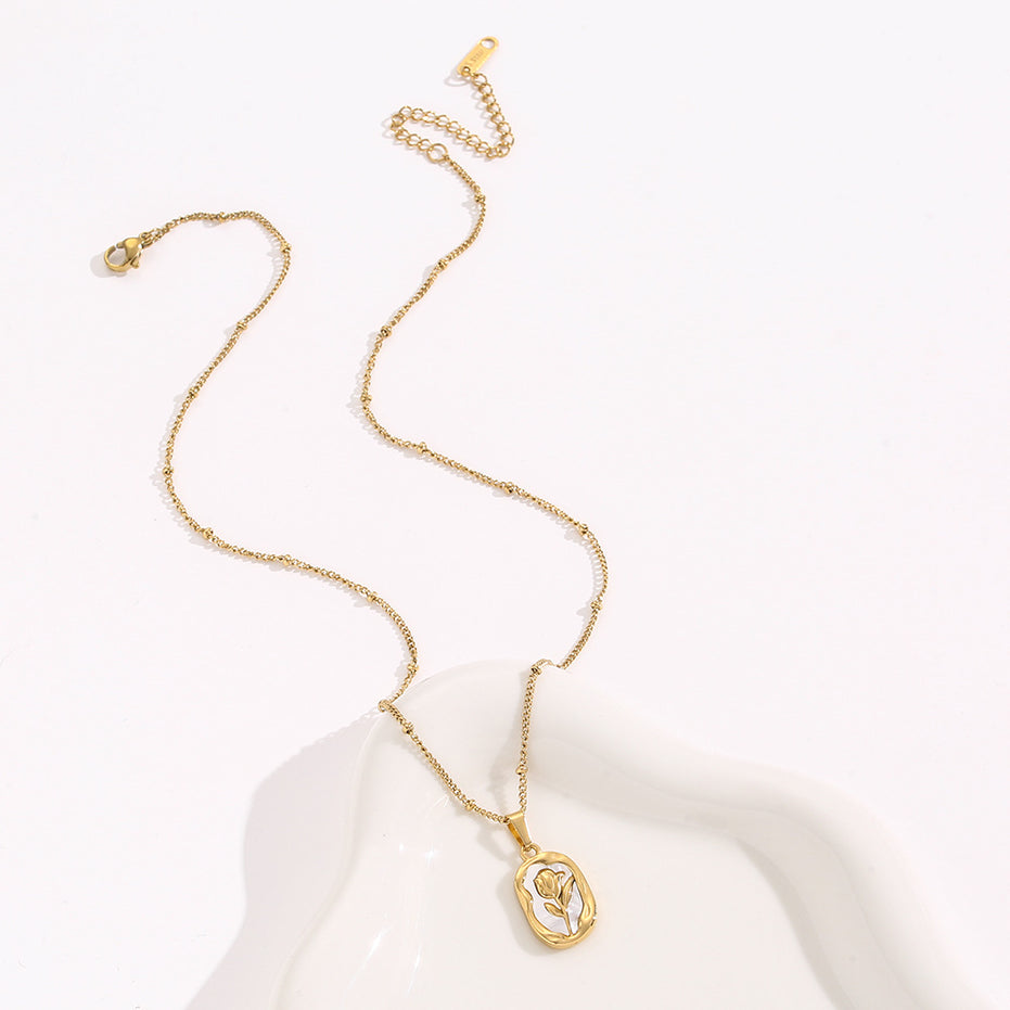 Gold Rose Flower Pendant Necklace for Women