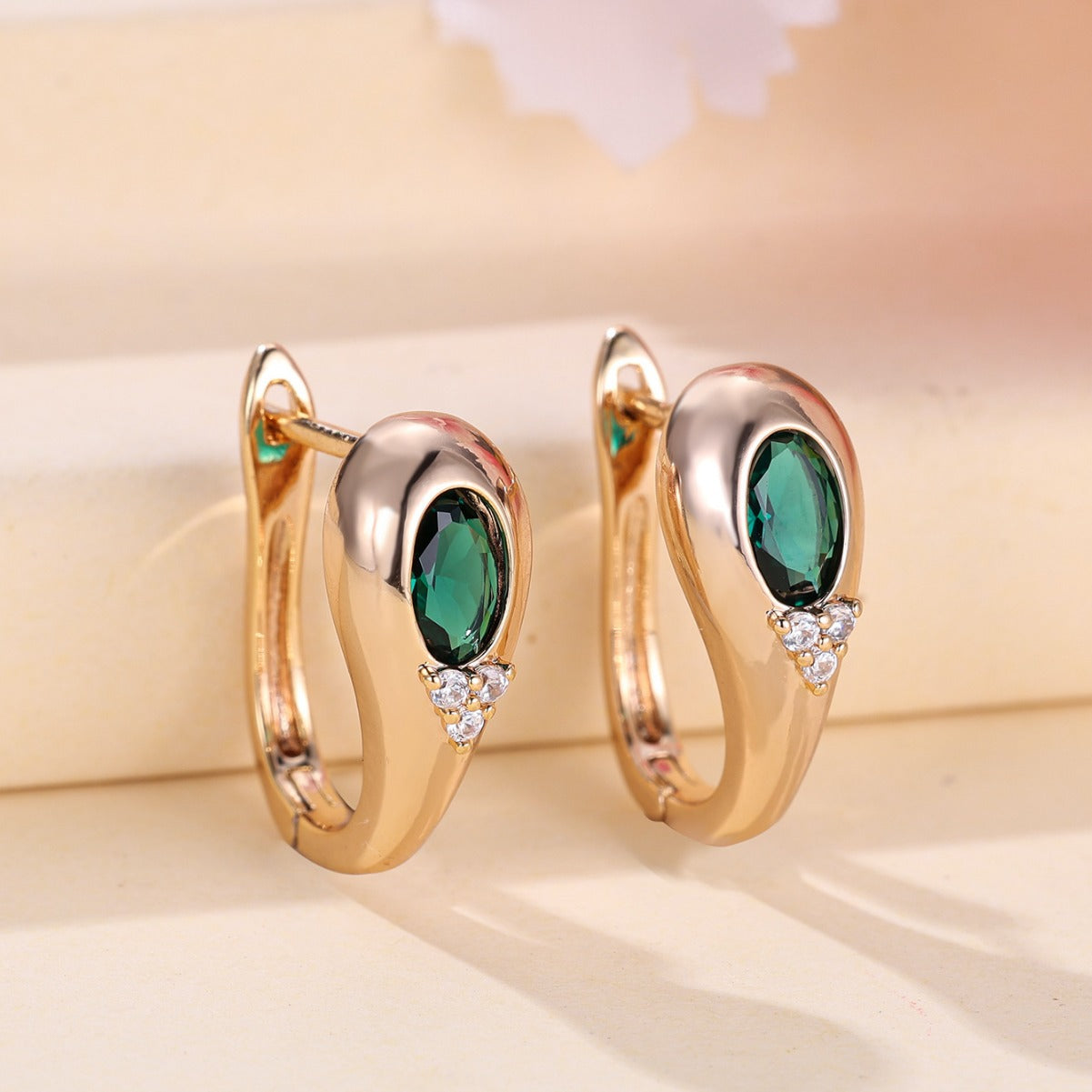 Emerald Green Crystal Hoop Earrings