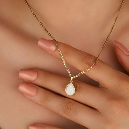 Teardrop Opal Pendant Necklace | 18K Gold-Plated Steel | Minimalist