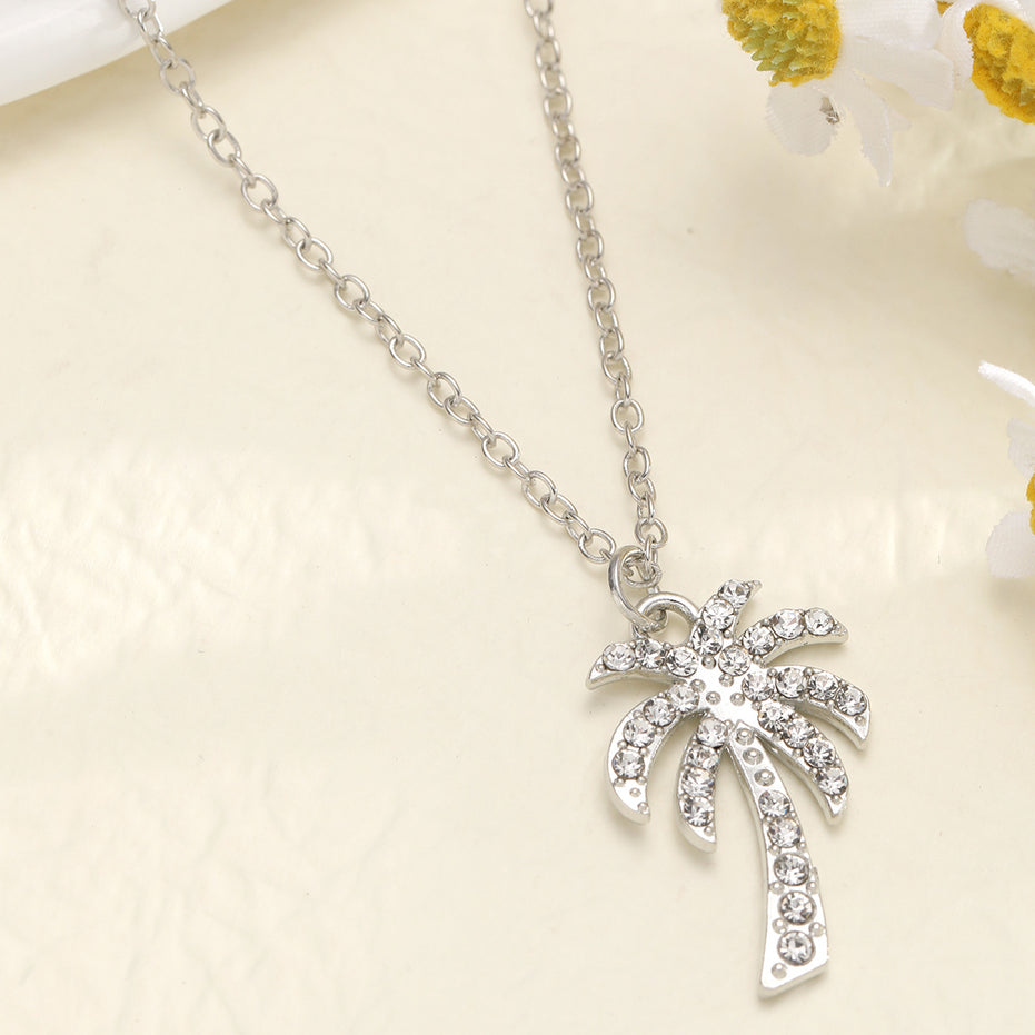 Diamond Coconut Tree Pendant Necklace