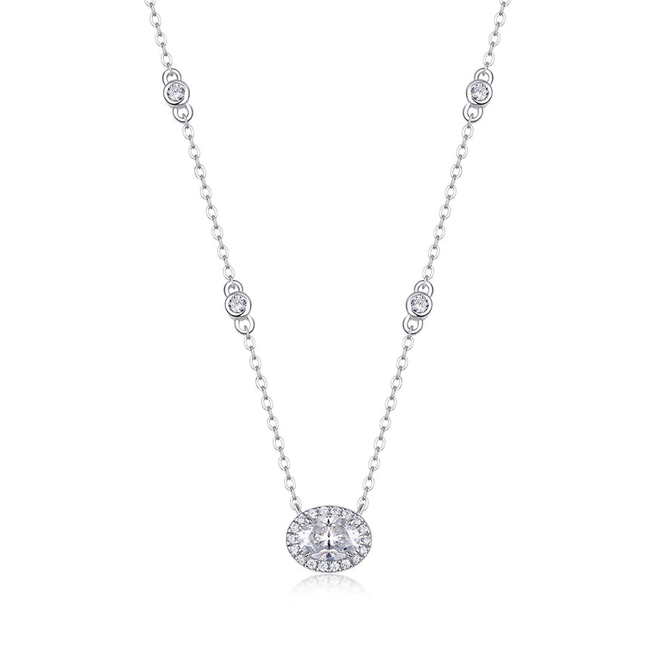 Egg-Shape Moissanite Pendant Necklace | Platinum S925 Silver | Minimalist