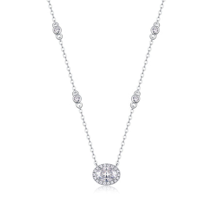 Egg-Shape Moissanite Pendant Necklace | Platinum S925 Silver | Minimalist