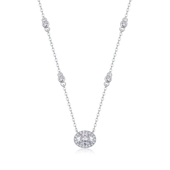 Egg-Shape Moissanite Pendant Necklace | Platinum S925 Silver | Minimalist